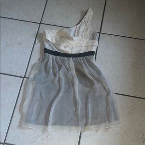 Minuet Petite One-Shoulder Cream and Black Dress